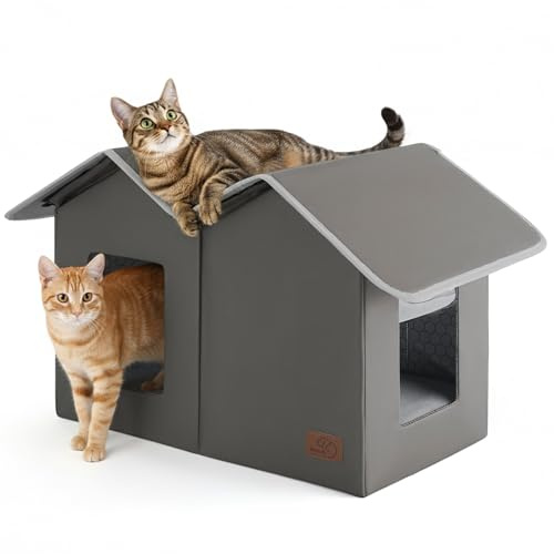 Bedsure ReflexHeat™ Ex-Wide Weatherproof Outdoor Cat House with Raised Base | 22.5x12.5x13.25In,Large Insulated Warm Feral Cat Shelter,Waterproof Outside Pet Hideout for Multiple Cats