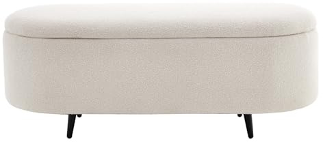 Polsterbank VOGUE - 110cm - weiß - Bouclé Metall-Beine Stauraum