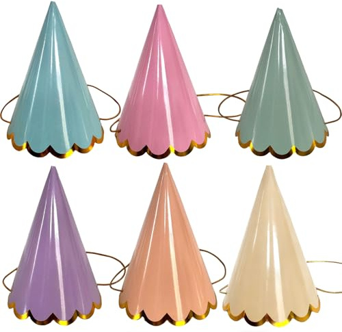Cuixia 6 PCS Party Hats, Birthday Hats for Adults, Mini Party Hats for Toy Animals and Teddys, Party Hat with Gold Elastic String for Party Decorations Showers and Celebrations
