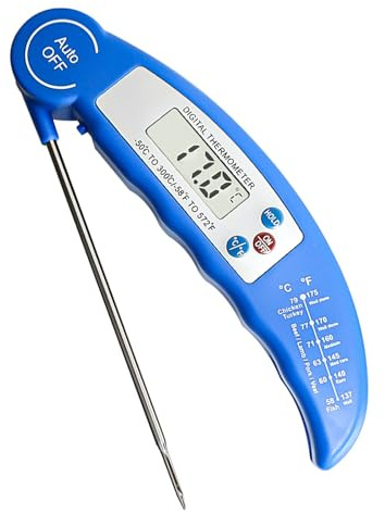 Kötttermometer digital stektermometer kökstermometer, omedelbar läsbar grilltermometer, LCD-skärm och lång sond, för matlagning, BBQ, blå