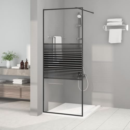 Mokuyary Duschvägg svart, 80 x 195 cm, transparent ESG-glas, separation, duschvägg för öppet utrymme, badrum