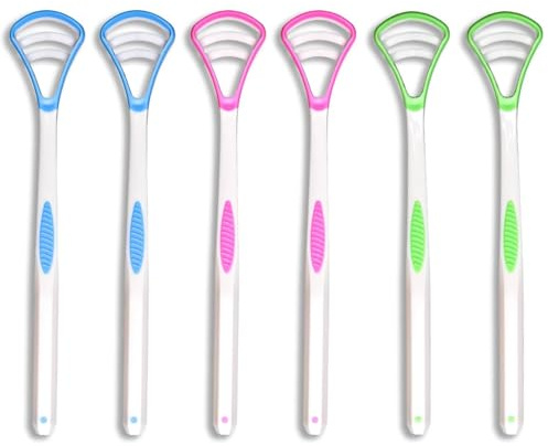 6 PCS Double-Sided Silicone Scrapers, Tongue Scraper Cleaner, Soft & Gentle Tongue Scraper, Non-Slip Handle for Adults and Children, Oral Hygiene and Fresh Breath (3 Color)