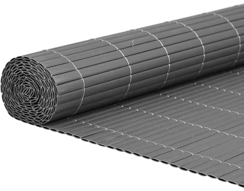 Xhnifbn Recinzione da giardino in PVC grigio, 1,8 x 5 m, protezione da sguardi indiscreti per balconi e giardini, elementi a lamelle resistenti ai raggi UV, montaggio rapido come recinzione o