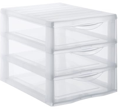 Sundis Orgamix, Torre de Almacenamiento de plástico, 3 cajones Transparentes Formato Papel A4, Altura 25,5 cm, apilable, Ideal para Almacenamiento de Oficina, lecciones, Documentos, Suministros