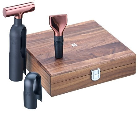 WMF Baric Sommelier Weinset 3-teilig, Korkenzieher, Folienschneider, Flaschenverschluss, in Walnussholzbox, kupfer