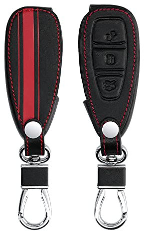 kwmobile Autoschlüssel Hülle kompatibel mit Ford 3-Tasten Autoschlüssel Keyless Go - Kunstleder Schutzhülle Schlüsselhülle Rallystreifen Sidelines Rot Schwarz