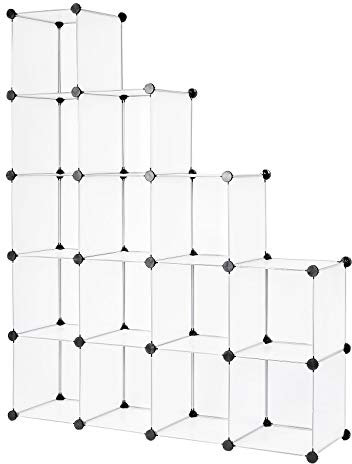 dibea Steckregal aus Kunststoff Schuhregal Aufbewahrungsregal modulares System, mit 16 Fächern á 30x30 cm transparent