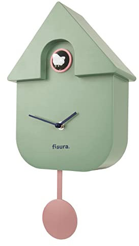 FISURA - Kuckucksuhr. Wanduhr. Original Geschenk Wanduhr. 3 AA-Batterien Nicht enthalten. Maße: 21,5 x 8 x 41,5 cm. ABS-Kunststoff. (Minze)
