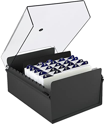 Acrimet 6 x 9 Karteikartenhalter Organizer mit Metallbasis, Robust (Inklusive AZ-Indexkarten und einem Kunststoff-Trenner) (Schwarz mit klarer Kunststoffdeckelabdeckung)