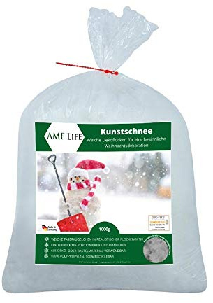 AMF Life Kunstschnee, dekorative Schneeflocken, Schnee-Watte, Dekoschnee, 1000g