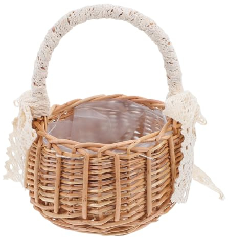 Geflochtener Blumenkorb Blumentopf Obstkorb Blumenvase Streukorb Rattankorb Ostern Rattan Basket Blumenmädchen Körbchen Blumenkinder Korb für Hochzeit Tischdeko （Die Größe des Korbes: 12,5 x 9 cm）