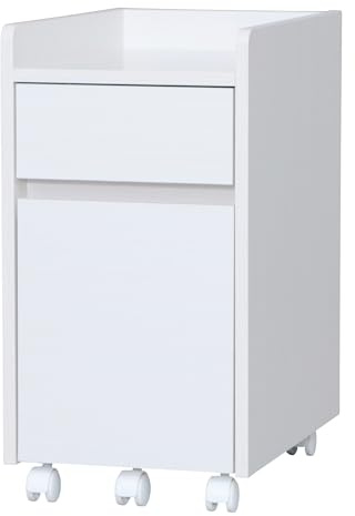 Iris Ohyama Schrank mit feststellbaren Rädern, Schublade, rollende Holzakte, Schreibtisch mit Regalen und Rädern, Design & Modern, Büro, Arbeitszimmer, B47 x T32 x H59, FDK-3059, weiße Eiche