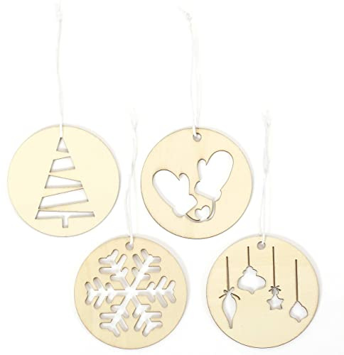 Papierdrachen Weihnachtsbaumschmuck aus Holz - 12 Klassische Anhänger, Natur - 4 Designs - stilvolle Weihnachtsdekoration 2025 für Baum & Geschenke