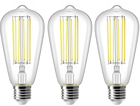 ZIKEY 10W E27 ST64 Ampoule LED, Ampoule à Filament Vintage Edison, Equivalent à 100W, Blanc Froid 6500K, 1000LM, Rétro Décorative Lampe, Non Dimmable, Lot de 3