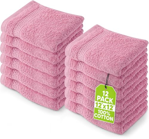 Utopia Towels 12er Pack Seiftücher 30x30 cm, Rosa | Aufhängeschlaufen, OEKO TEX, Hergestellt in Green, 100% Baumwolle, Weich und saugfähig
