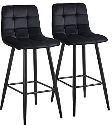 CLIPOP Barhocker aus Samt mit Lehne, Barstuhl 2er Set, Bar Stool, Bar Stühle für Bartheken, 66 cm Sitzhöhe, Schwarz