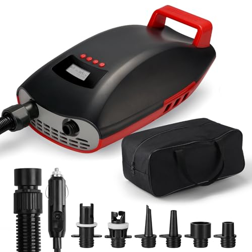 Swonder Pompe SUP Seawolf 20 PSI Pompe à air haute pression Gonfleur 30 % plus rapide avec arrêt intelligent à deux niveaux et automatique pour kayaks, tentes, tuyau de remorquage (noir/rouge)