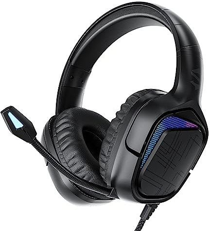 Black Shark Wired Headphones Bendable Ultra Clear Microphone On Ear Headsets, 50MM Dynamic Drivers Deep Bass in Line Control Gaming Earphones for Xbox/Switch/PS4/PS5/Computer