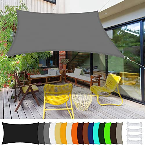 Sonnensegel Sonnenschutz Rechteckig 3.5 x 6.5 m Rechteckig Wasserdicht UV Schutz Balkon Sichtschutz Wasserdicht 98% Uv Schutz für Balkon Garten Terrasse, Hellgrau
