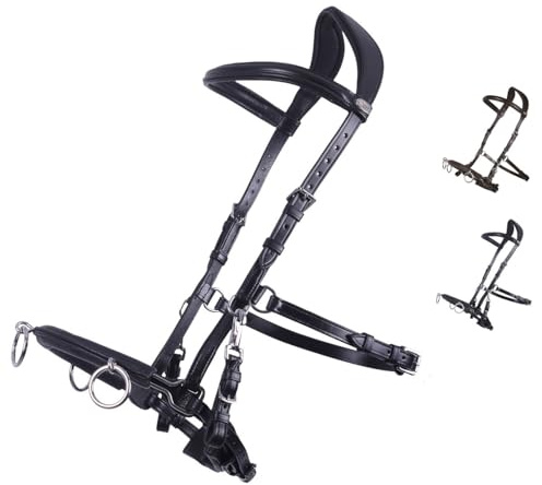 NETPROSHOP Leder Kappzaum Longierhilfe für Bodenarbeit Schwarz Größe Pony Cob Full XFull, Groesse:XL Full, Farbe:Schwarz