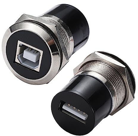 PENGLIN 2PCS USB B to A Panel Mount Connector, USB 2.0 Female Data Connector Solderless, USB Type B to USB 2.0 Threaded Fixed Adapter for Printer Scanner