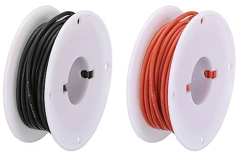 sourcing map 20 Gauge Silicone Wire 20AWG Electrical Wire Stranded Wire Flexible Tinned Copper Wire High Temp Hookup Wire Spool Black and Red 7.5m/24.6ft for Car Model Electric Appliances 2pcs