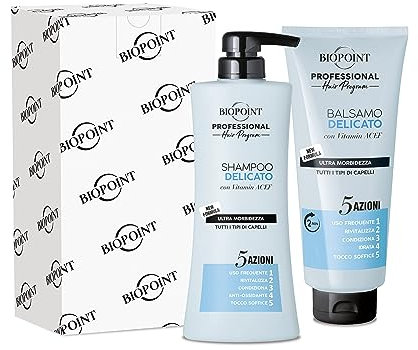 Biopoint Professional Hair Program - Kit DELICATO per Lavaggi Frequenti in 2 Step, contiene Shampoo 400 ml + Balsamo 350ml, Idrata e Nutre i capelli in soli 2 minuti di posa