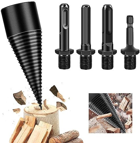 MaxEarn 32mm Bohrkegel Holzspalter mit 4 Bohrgriffe, Kohlenstoffstahl Brennholzspalter-Bohrer, Spiralbohrer Kegelspalter, Kaminholzbohrer, Holzspalter Schraube Kegel für den Haushalt