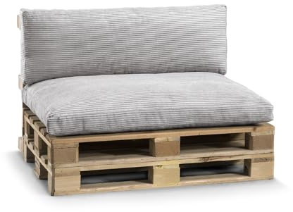 Gutekissen® Palettenkissen, Gartensofakissen, Sitzkissen, Rückenkissen, gefüllt mit Pulirethangranulateinlage, viele Farben und Größen PWL (Set (Sitzkissen 120x80 +Rückenlehne 120x40), Hellgrau)