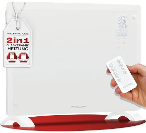 ProfiCare® Elektroheizung mit Glasfront & X-Shape Heizelement | mobiler Heizkörper auch für Wandmontage geeignet | Konvektor Heizung mit 2 Heizstufen | lautloses Heizen - 0dB | PC-GKH 3118 weiß