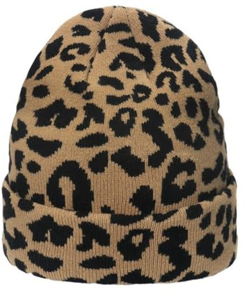 CHUYIX Damen Herren Wintermützen Kuhdruck Kariert 1Pcs Frau Strickmütze Mütze Winter Leopard Print Skull Cap Frauenhut weicher Stretchhut Leopardenmuster Strickmütze Wollmütze
