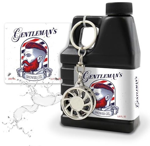 Gel de ducha para hombres en bidón decorativo, 200 ml, regalo para baño y cuerpo, forma de bote de aceite (gel de ducha con diseño de caballero)