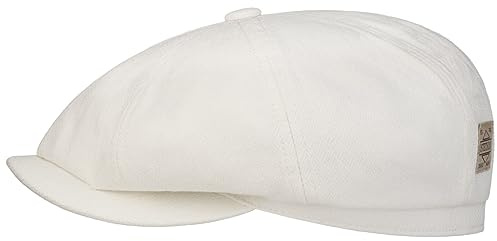 Stetson Hatteras Unlined Cotton Flatcap Klassischer Stil Weiß UV-Schutz Elastisch Damen Herren Frühjahr Sommer weiß M (56-57 cm)