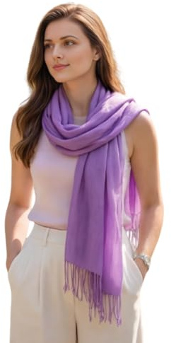 LA FERANI Sciarpa estiva da donna in cashmere sottile, scialle 200x70, leggermente trasparente, tinta unita, scialle piegato per estate e primavera, stile casual e business, regalo per lei, Lilla