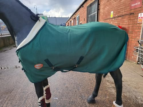 Equipride Starlight Pferdedecke, Fleece-Reisedecke mit Kunstfellkragen, 1,22 m bis 1,8 m, Jägergrün