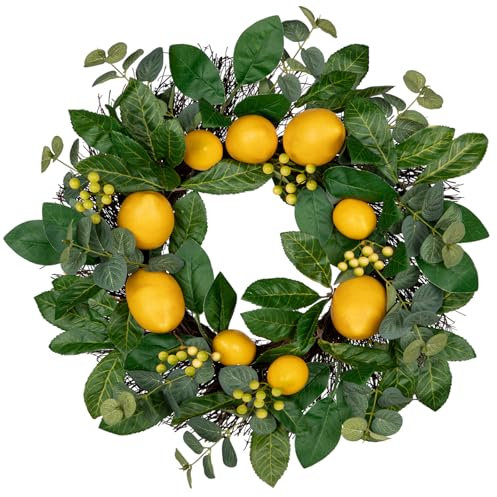 18 Zoll/46 cm Künstliche Blumenkranz Dekorative Türkranz Zitrone für Haustür, Hauswandbehang oder Frühlings-Sommer-Osterdekoration, Zuhause, Parties, Türen, Hochzeiten