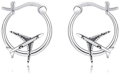 Flugzeug Ohrringe Sterling Silber Flugzeug Creolen Schmuck Geschenk für Frauen Mädchen Flugbegleiter