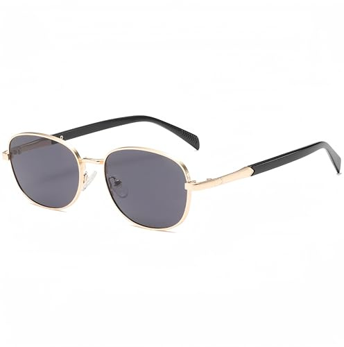 WDZAYXC Rechteckige Retro-Sonnenbrille für Damen und Herren, Mode, Metallrahmen,Vintage,UV400 Schutz(Gold/Grau)