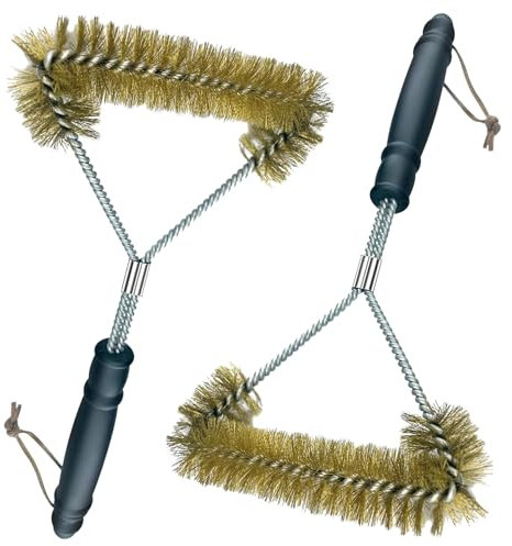 Gentpovth 2 pezzi da 12 pollici Spazzola Per la Pulizia del Barbecue, spazzola barbecue con Isolamento Termico manico, setole in ottone, per la Pulizia Della Griglia Barbecue Carbone, Gas e Elettrico