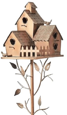 Kexpery Outdoor Garden Metal Birdhouse Decoration Birdhouses for Outdoor with Metal Post Bird House Stake for Outdoor Garden Yard Decoration (E)