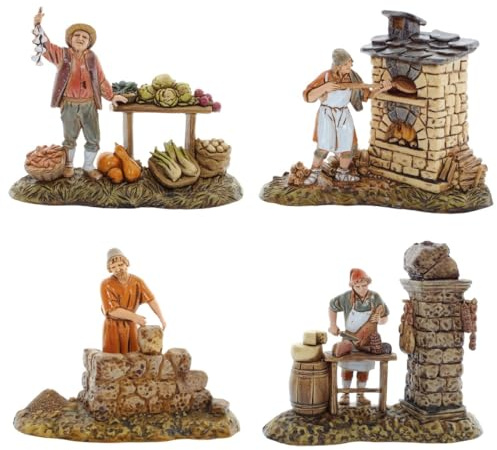 Moranduzzo Set 4 Mestieri Napoletani per Presepe da Cm 10 Scala 1:20 - Statuine Presepe Indistruttibili - Stile 700', Pittura Rifinita a Mano, Prodotto Ufficiale, Made in Italy, Scultore M. Landi