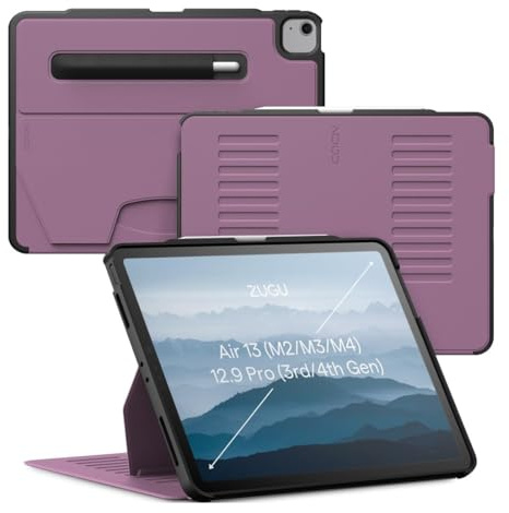 Zugu iPad Air 13 Tum Case (M4/M3/M2) 2026/2025/2024 & iPad Pro 12.9 (3/4 Gen), slimmat skyddshölje, trådlös Apple Pencil Laddning, 10-vinkels Magnetic Stativ Skal & automatisk vila/väckning [Bärlila]