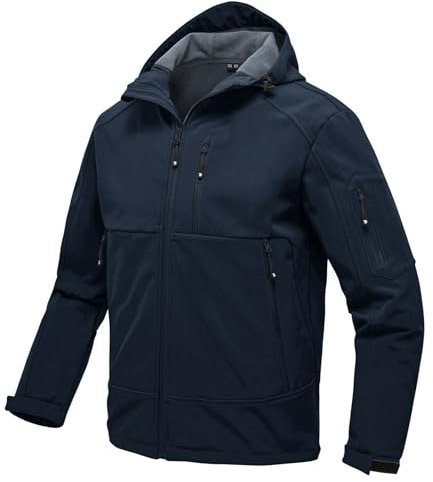 Rdruko Softshelljacke Herren Wasserdicht Gefütterte Winterjacke Funktionsjacke mit Fleece Outdoorjacke Winddichte Freizeitjacke für Wandern Fahrrad Camping(Dunkelblau, XXL)