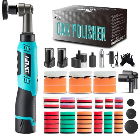AUTIWOZ Cordless Mini Car Polisher,Dual Action Buffer Rotary Polishing Machine,1/2/3 Inch Buffing Pads RO/DA 6 Speeds Polisher 2X 2000mAh Li-Ion Batteries Polishing Kit for Car Detailing,Polish,Clean