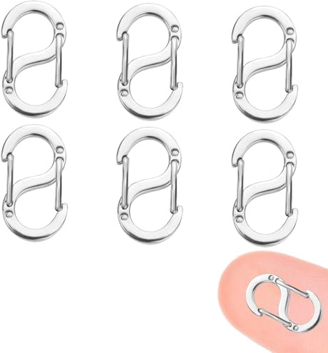 QZKJQDD 6 Stück Mini Schlüsselanhänger, Schlüsselringe Edelstahl, S-Form Verschlüsse für Armbänder, Doppelte Öffnung Kettenverschluss, Für Verbinder wie Armbänder, Schlüssel, Taschen usw.