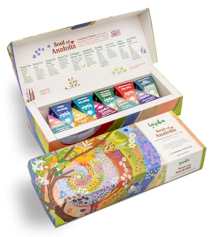 Lazika Tea Sampler with Premium Presentation Box, 10 Counts, Mothers Day Gifts, 2 of Each Blend Individually Wrapped, Black, Green and Herbal Tea Variety Gift Set, Collection with Pyramid Infuser Bag