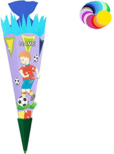 alles-meine.de GmbH Bastelset - Schultüte Farbe & Größe wählbar 70/85 / 100 cm - Fussball - inkl. Name - Farbe frei wählbar - Bastelschultüte - Zuckertüte zum selber Bastel..