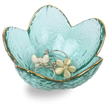 Nideen Glass Jewellery Dish Trinket Tray, 3.54× 1.65 inches Ring Dish Holder Ring Tray Jewellery Plate(Green)