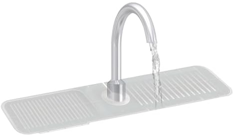 BBTISG Silicone Faucet Mat, Transparent Kitchen Sink Splash Guard Rotatable Sink Tap Drip Catcher Tray with 5° Slope for Kitchen, Bathroom, Sink Sponge Holder (61 x 14cm)