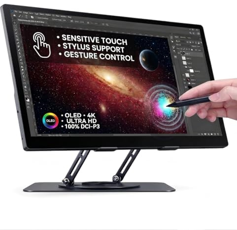 TANXJIA Pro Monitor portátil con pantalla táctil OLED 4K de 15.6 pulgadas | 100% AdobeRGB, ΔE<2 | Soporte giratorio de metal, cubierta inteligente plegable y lápiz capacitivo | Color ultra preciso